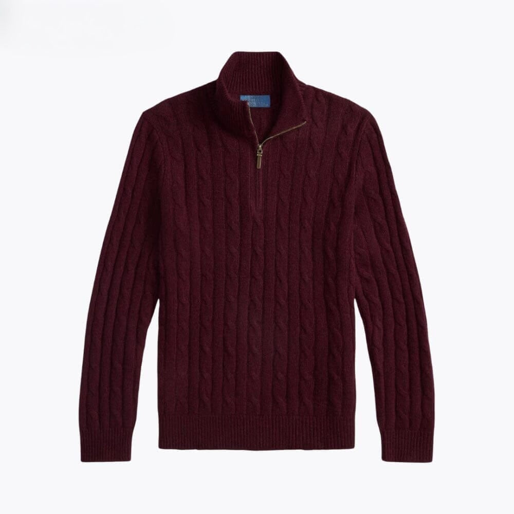 Kabelgestrickter Kaschmirpullover mit kurzem Reißverschluss