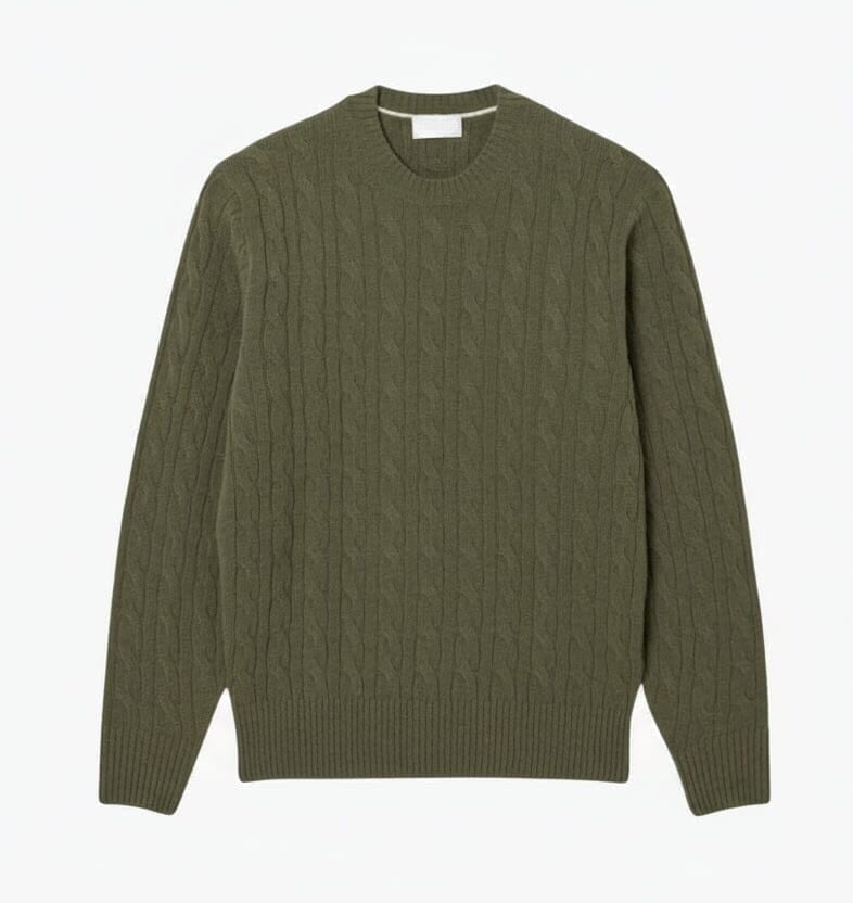 Pullover aus gekämmter Wolle mit Zopfmuster und Rundhalsausschnitt