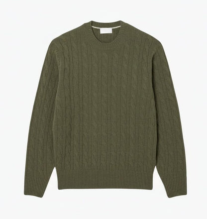 Pullover aus gekämmter Wolle mit Zopfmuster und Rundhalsausschnitt
