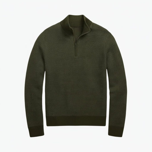 Waschbarer Woll-Pullover mit kurzem Reißverschluss