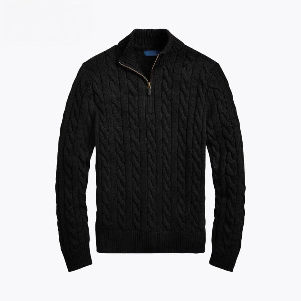Grober Zopfmuster-Pullover aus Baumwolle mit kurzem Reißverschluss