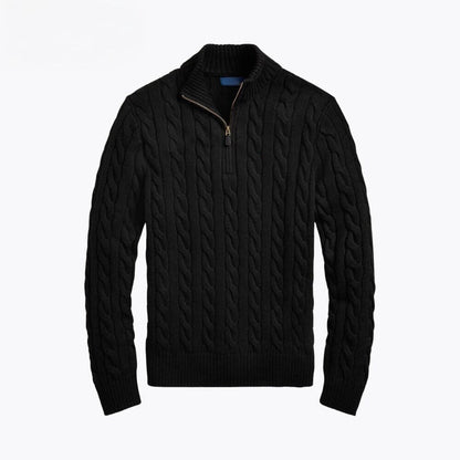 Grober Zopfmuster-Pullover aus Baumwolle mit kurzem Reißverschluss