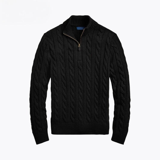 Grober Zopfmuster-Pullover aus Baumwolle mit kurzem Reißverschluss