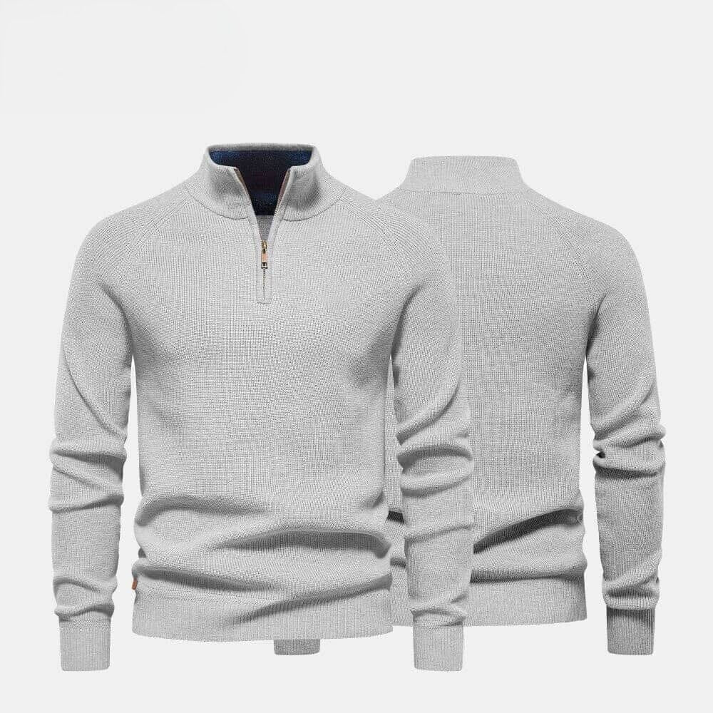 Wollpullover mit Zopfmuster und Reißverschluss