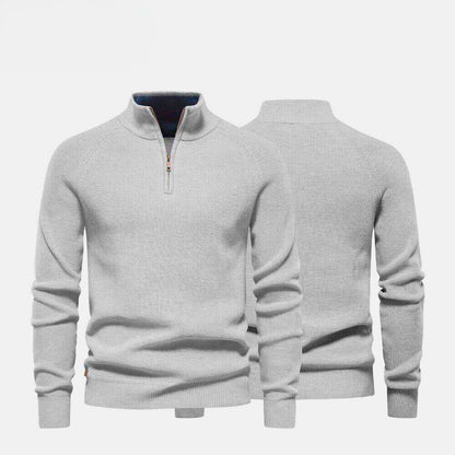 Wollpullover mit Zopfmuster und Reißverschluss