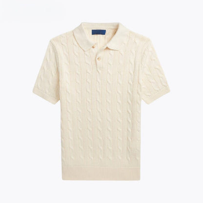 Cable-Knit Cotton Polo-Collar Sweater
