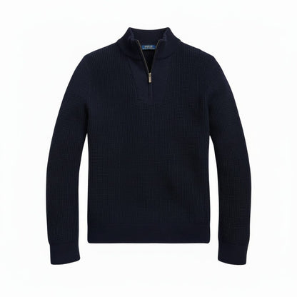 Waffelstrick-Pullover aus Wolle und Baumwolle mit kurzem Reißverschluss