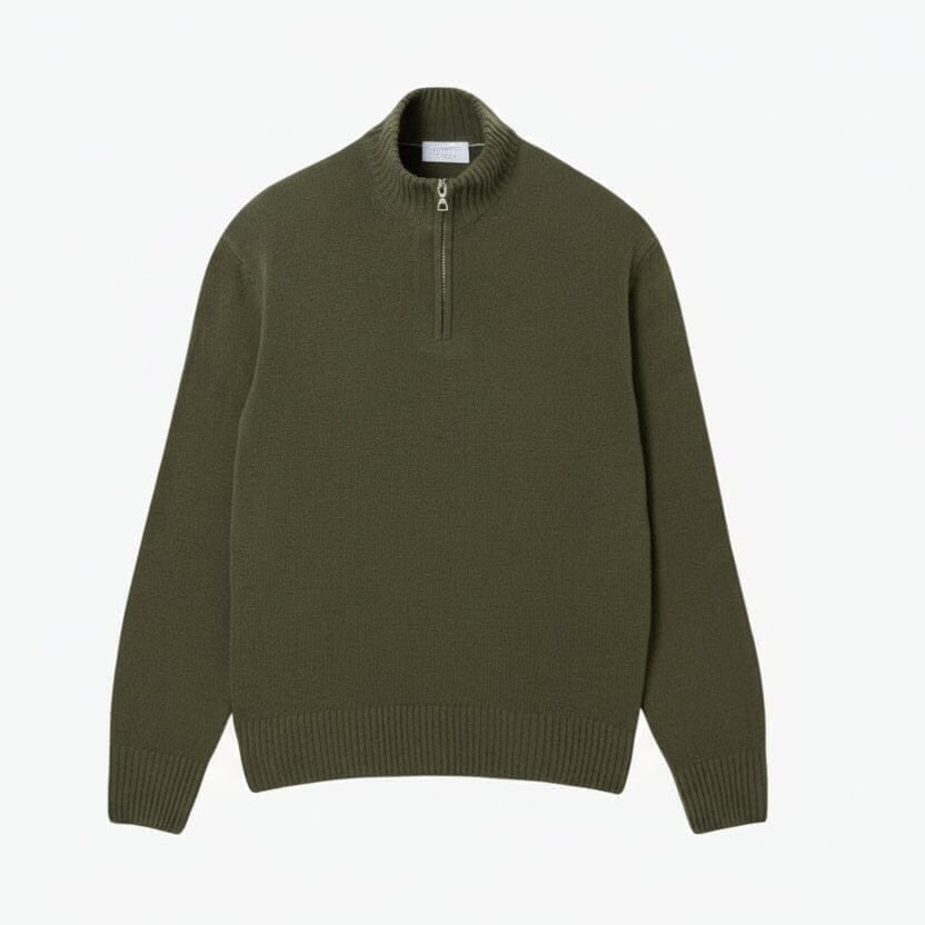 Gekämmter Wollpullover mit Reißverschluss und hohem Kragen