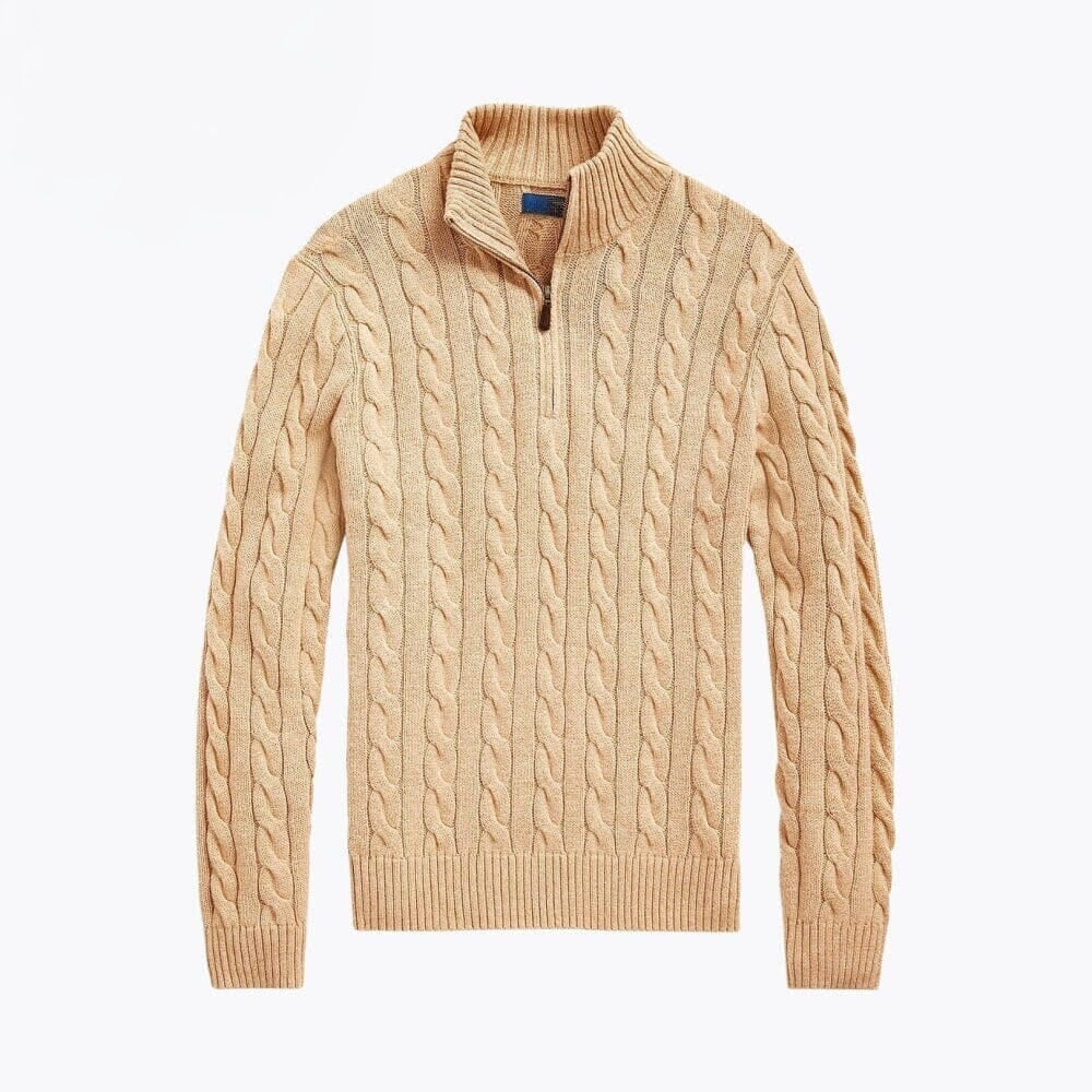 Grober Zopfmuster-Pullover aus Baumwolle mit kurzem Reißverschluss