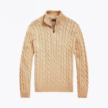 Grober Zopfmuster-Pullover aus Baumwolle mit kurzem Reißverschluss