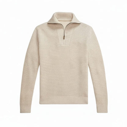 Waffelstrick-Pullover aus Wolle und Baumwolle mit kurzem Reißverschluss