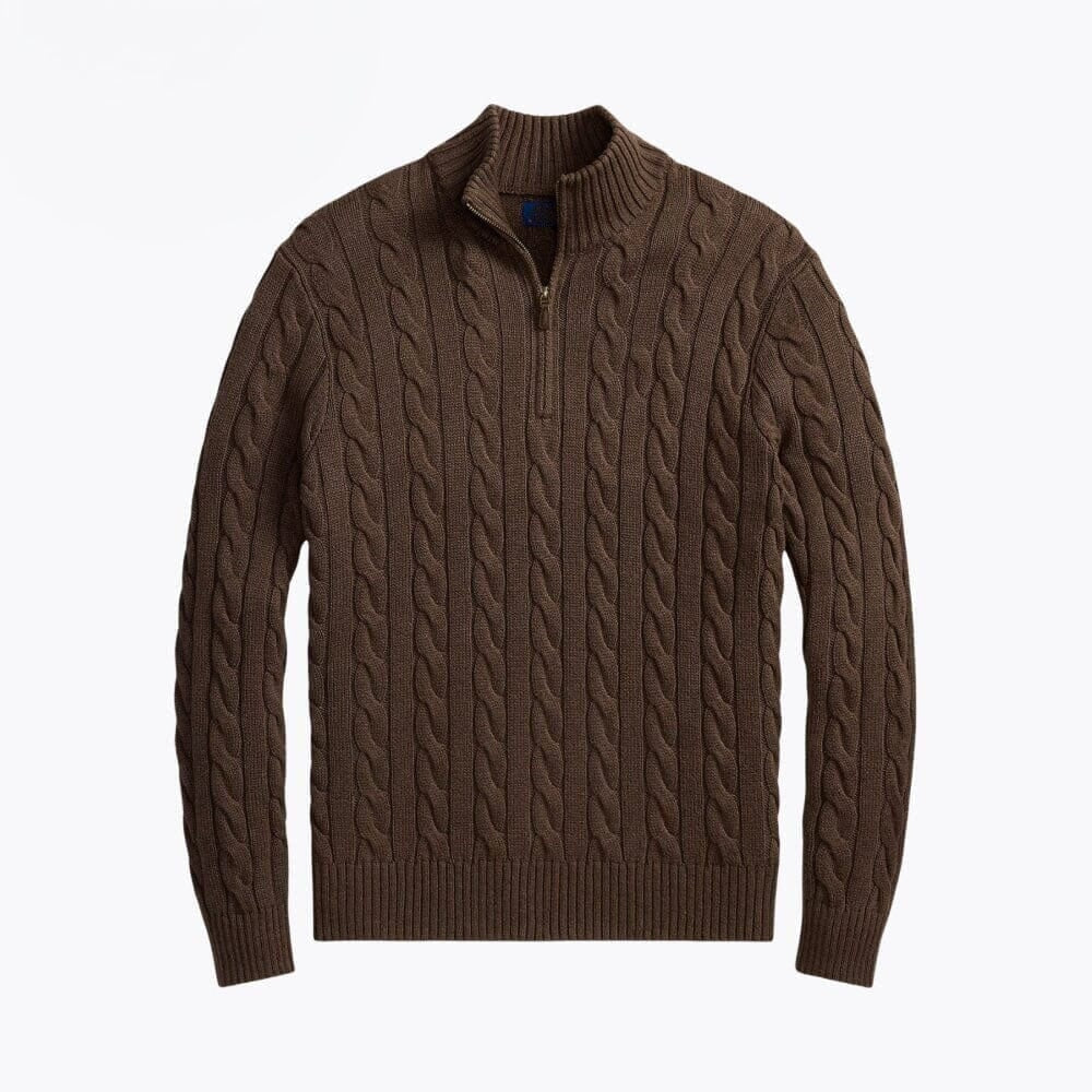 Grober Zopfmuster-Pullover aus Baumwolle mit kurzem Reißverschluss