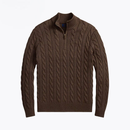 Grober Zopfmuster-Pullover aus Baumwolle mit kurzem Reißverschluss