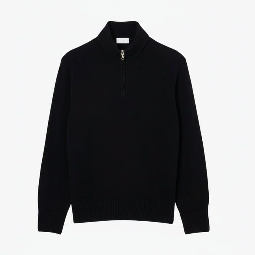 Gekämmter Wollpullover mit Reißverschluss und hohem Kragen