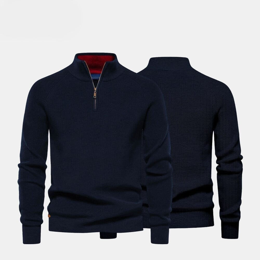 Wollpullover mit Zopfmuster und Reißverschluss