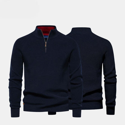Wollpullover mit Zopfmuster und Reißverschluss