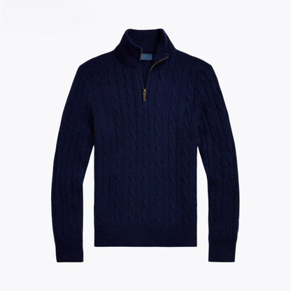 Kabelgestrickter Kaschmirpullover mit kurzem Reißverschluss