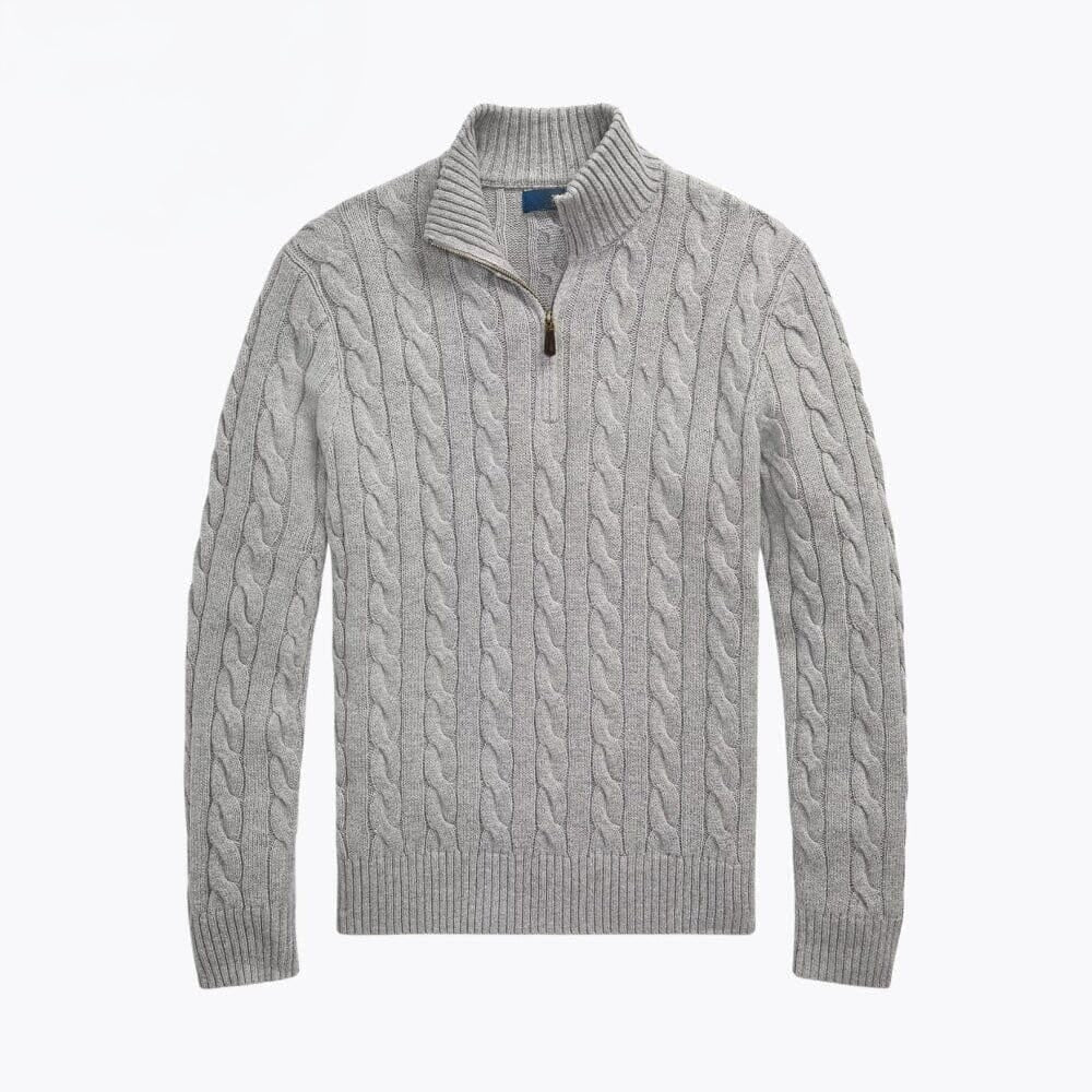 Grober Zopfmuster-Pullover aus Baumwolle mit kurzem Reißverschluss