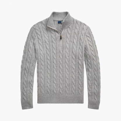 Grober Zopfmuster-Pullover aus Baumwolle mit kurzem Reißverschluss