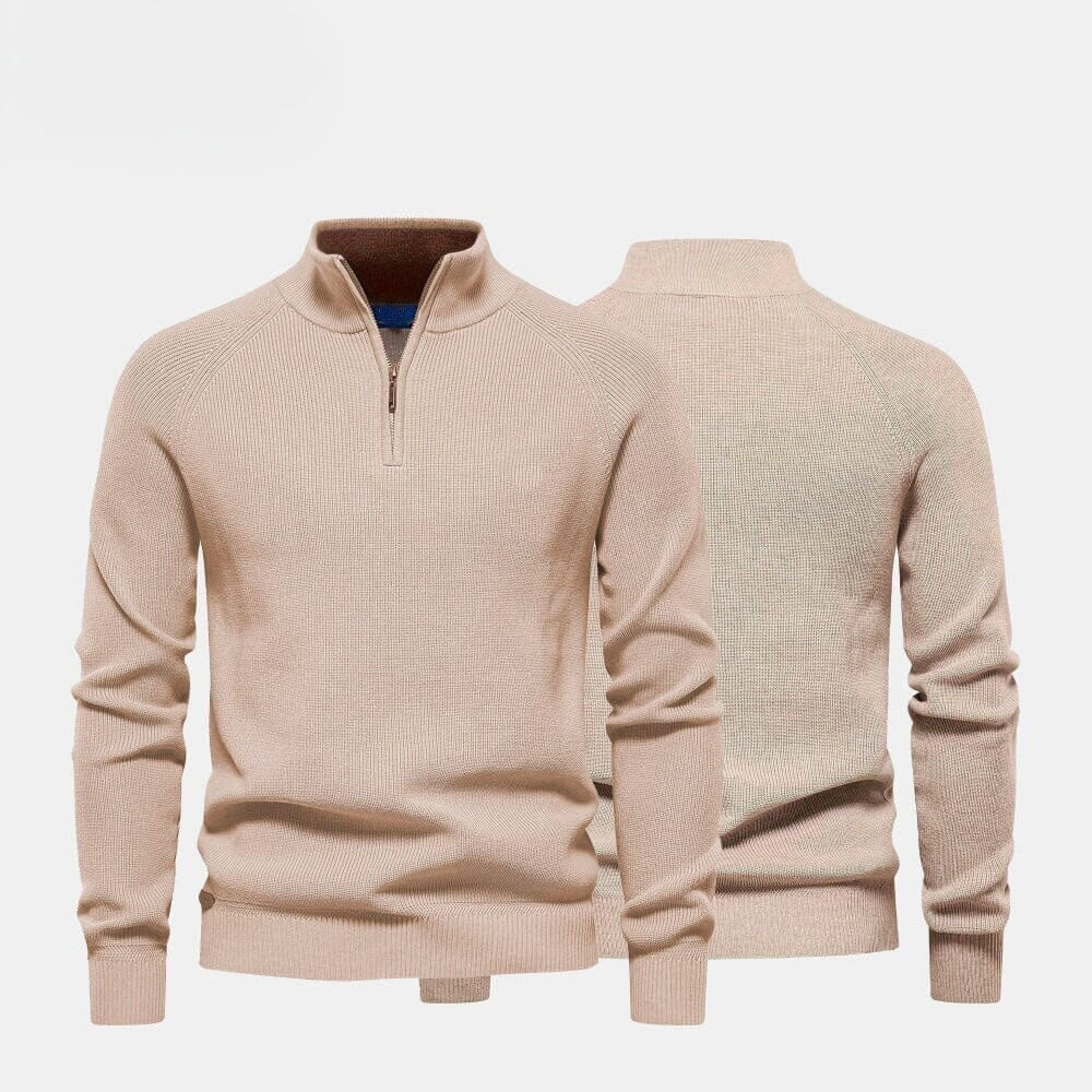 Wollpullover mit Zopfmuster und Reißverschluss
