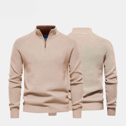 Wollpullover mit Zopfmuster und Reißverschluss