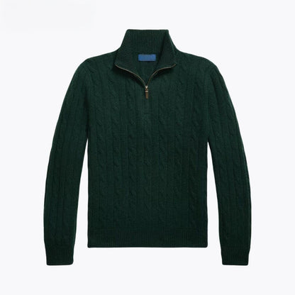 Kabelgestrickter Kaschmirpullover mit kurzem Reißverschluss