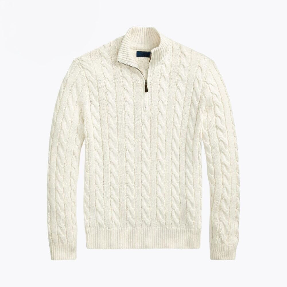 Grober Zopfmuster-Pullover aus Baumwolle mit kurzem Reißverschluss