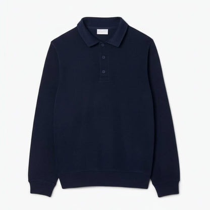 Ribbed Cotton Polo Collar Sweatshirt