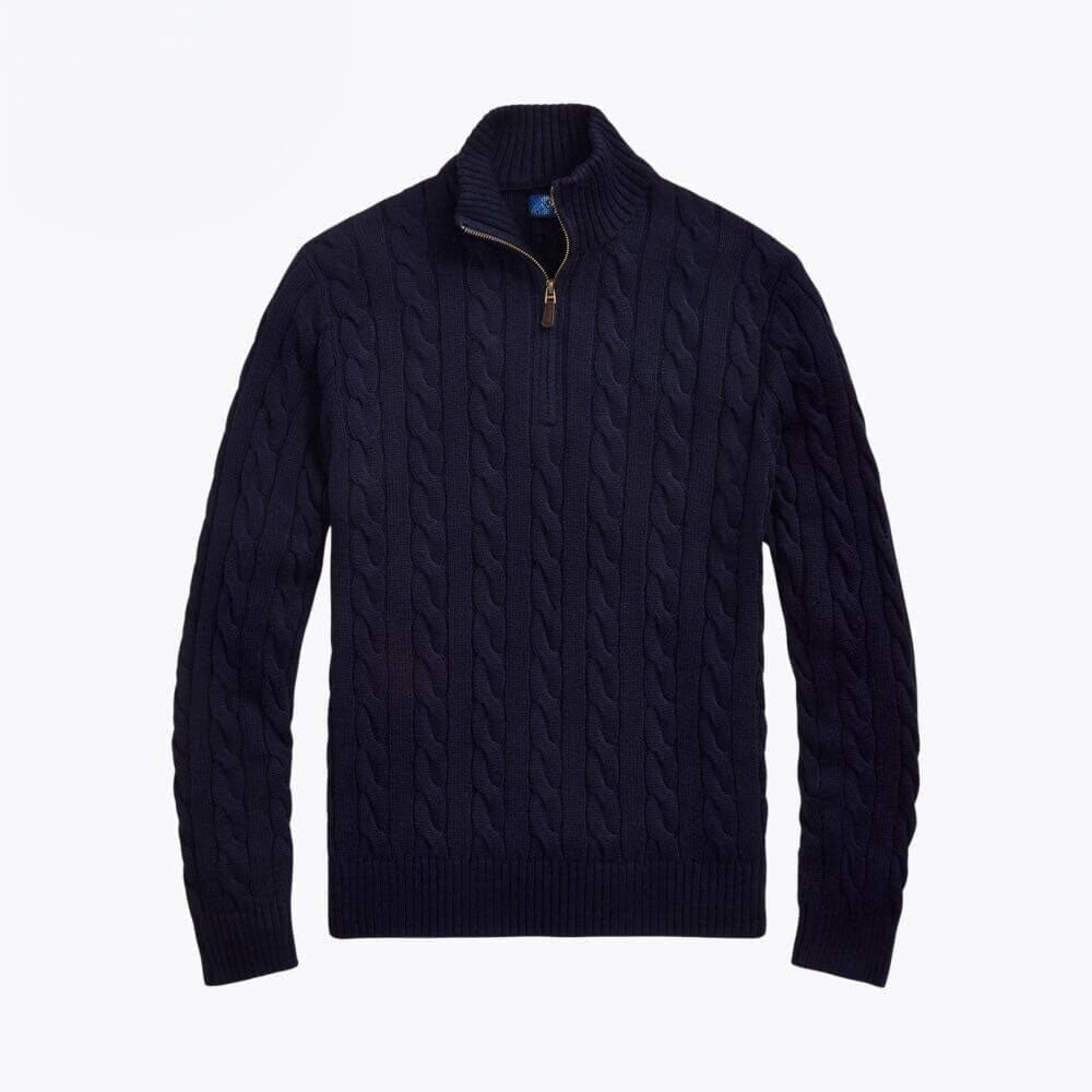 Grober Zopfmuster-Pullover aus Baumwolle mit kurzem Reißverschluss