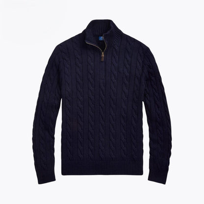 Grober Zopfmuster-Pullover aus Baumwolle mit kurzem Reißverschluss
