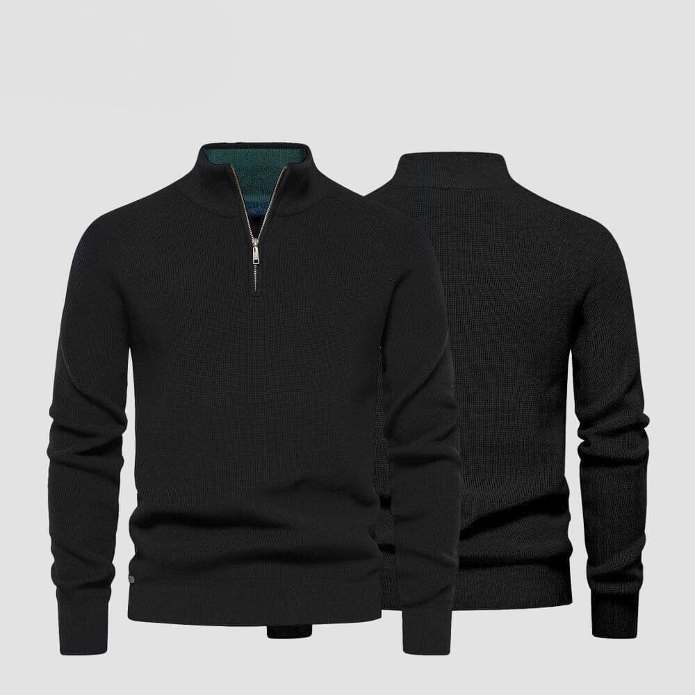 Wollpullover mit Zopfmuster und Reißverschluss