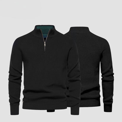 Wollpullover mit Zopfmuster und Reißverschluss