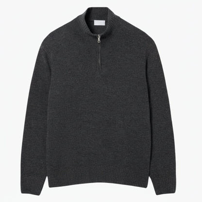 Gekämmter Wollpullover mit Reißverschluss und hohem Kragen