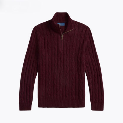 Kabelgestrickter Kaschmirpullover mit kurzem Reißverschluss