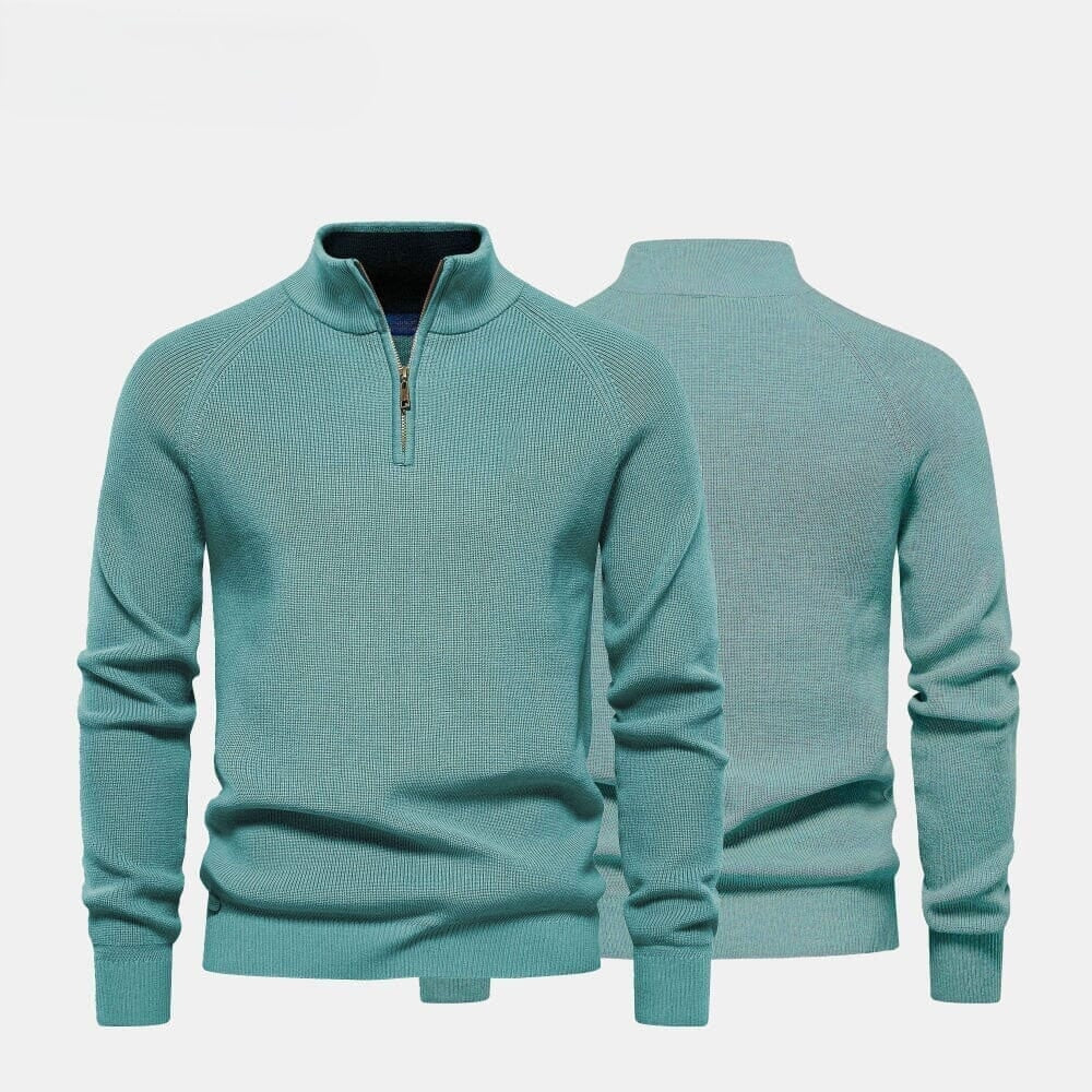 Wollpullover mit Zopfmuster und Reißverschluss