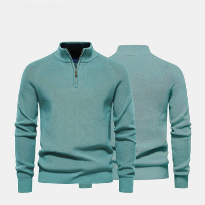 Wollpullover mit Zopfmuster und Reißverschluss