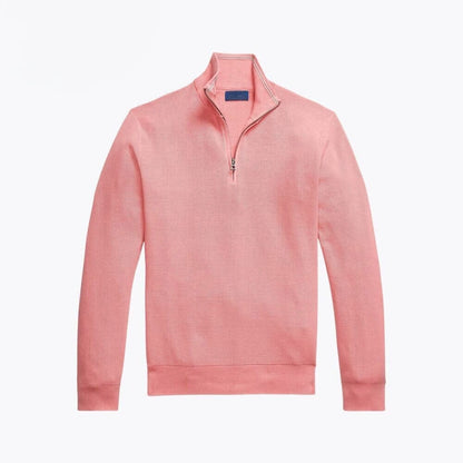 Mesh-Knit Cotton Quarter-Zip Sweater